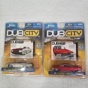 Red 61 Cadillac and Silver & Red 63 Thunderbird Die-Cast Toy Cars Set